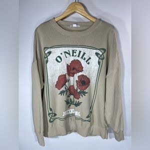O'Neill Tan Floral Oversize Cotton Crew Neck Sweatshirt